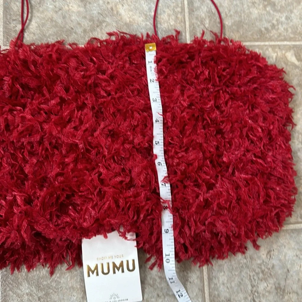 NWT Show Me Your Mumu She Cute Red Faux Feather Crop top XS - Picture 8 of 10